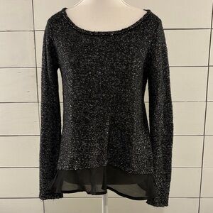 Elegant Black Sweater with Sheer Hem